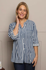 Jaynie Gingham Tie Front Shirt Navy Navy - Jaynie Gingham Tie Front Shirt Navy