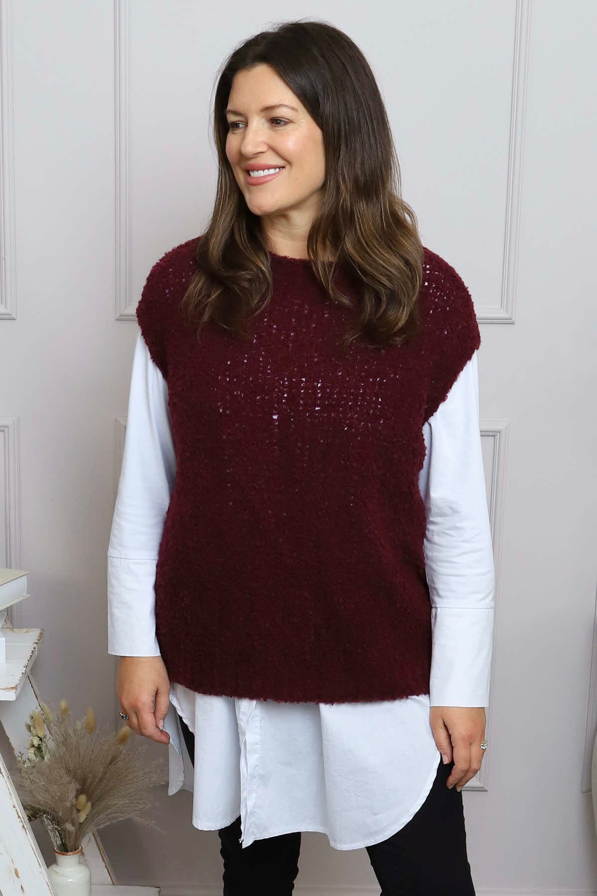 Clancy Boucle Tank Top Wine