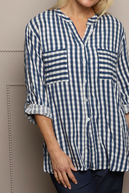 Jaynie Gingham Tie Front Shirt Navy - Image 5