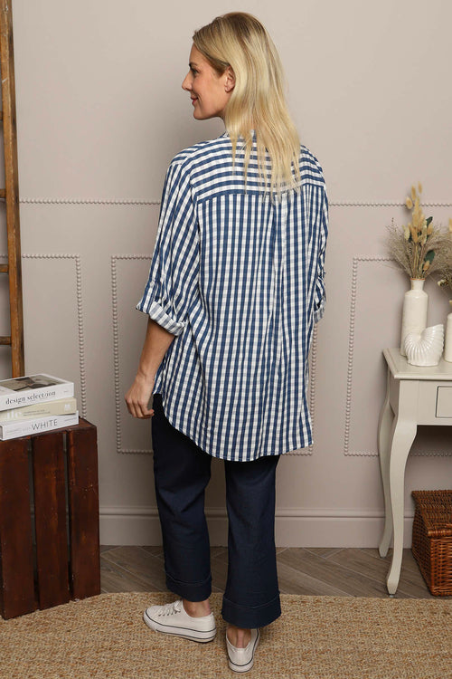 Jaynie Gingham Tie Front Shirt Navy - Image 6