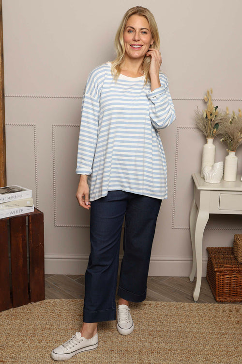 Michelle Stripe Cotton Top Powder Blue - Image 1