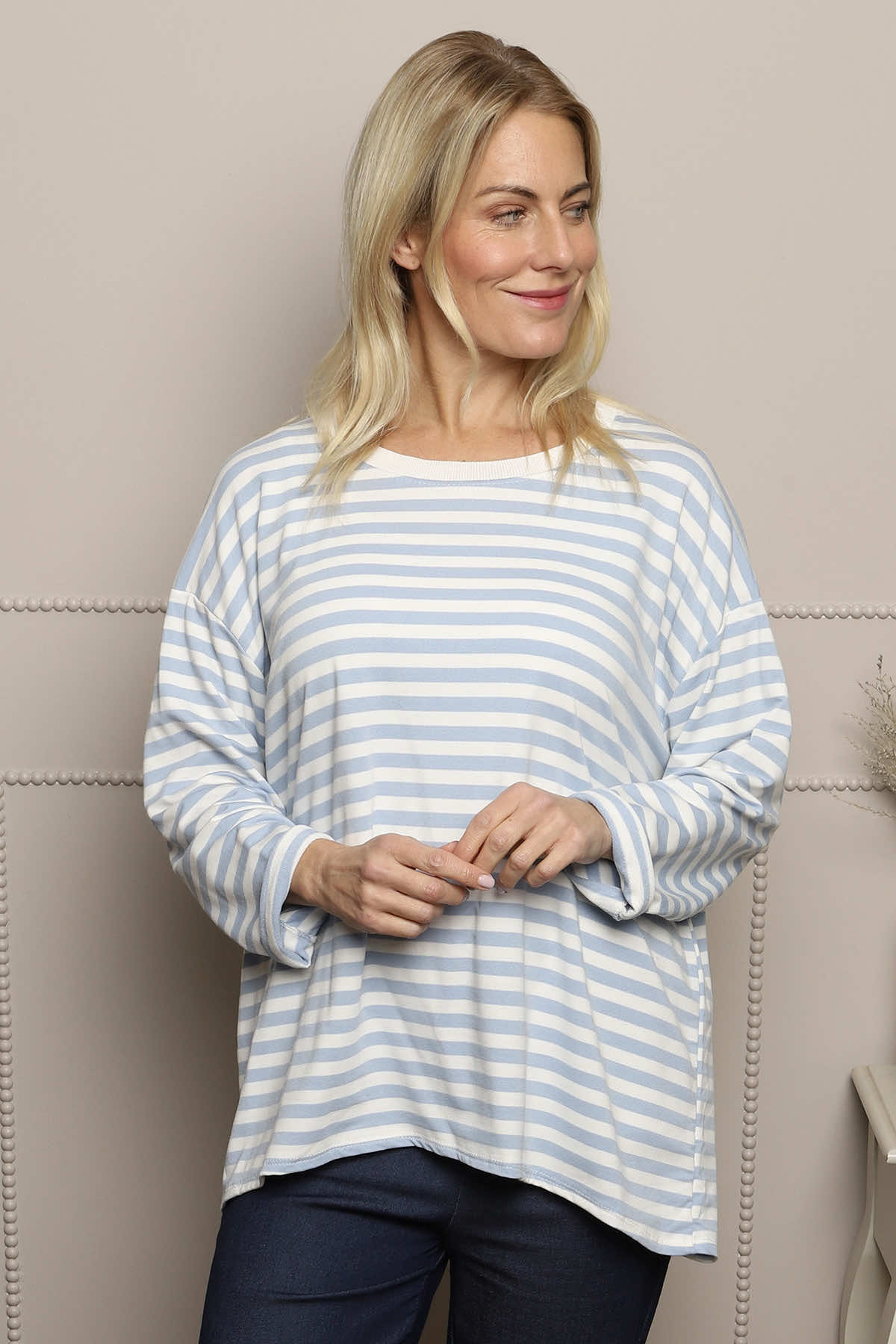 Michelle Stripe Cotton Top Powder Blue