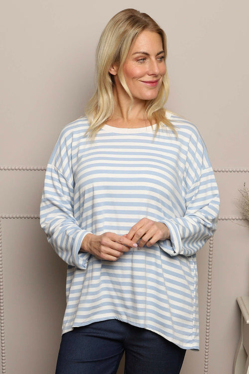 Michelle Stripe Cotton Top Powder Blue - Image 2
