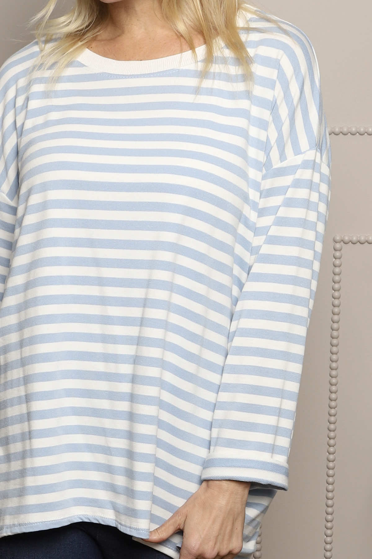 Michelle Stripe Cotton Top Powder Blue
