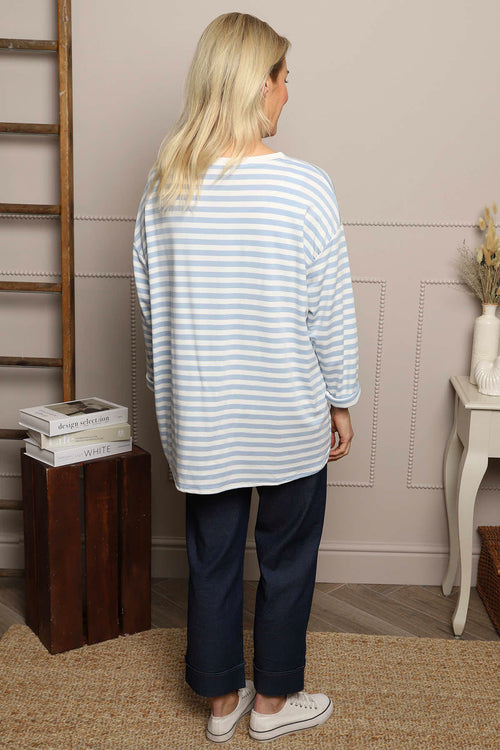Michelle Stripe Cotton Top Powder Blue - Image 4