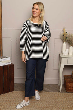 Michelle Stripe Cotton Top Black