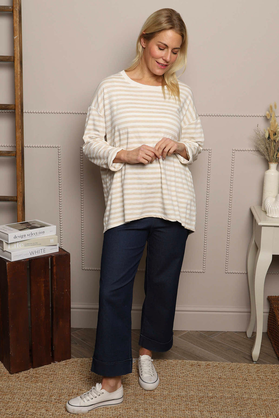 Michelle Stripe Cotton Top Stone