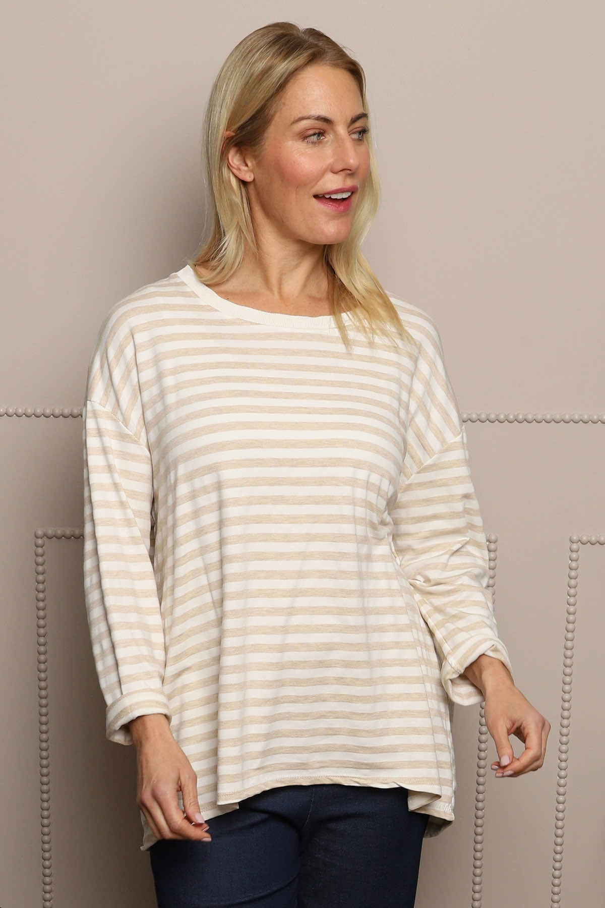 Michelle Stripe Cotton Top Stone