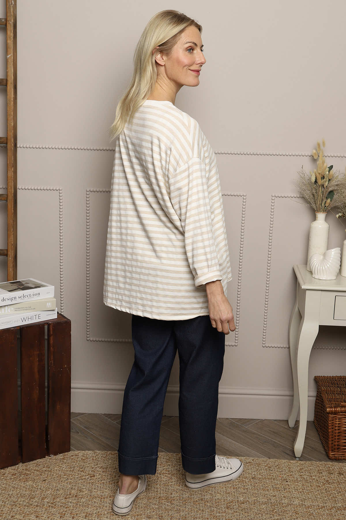 Michelle Stripe Cotton Top Stone