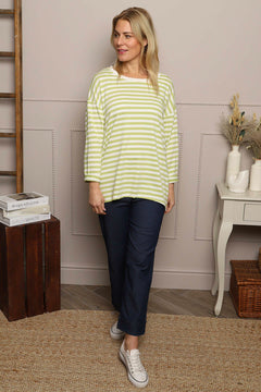 Michelle Stripe Cotton Top Green