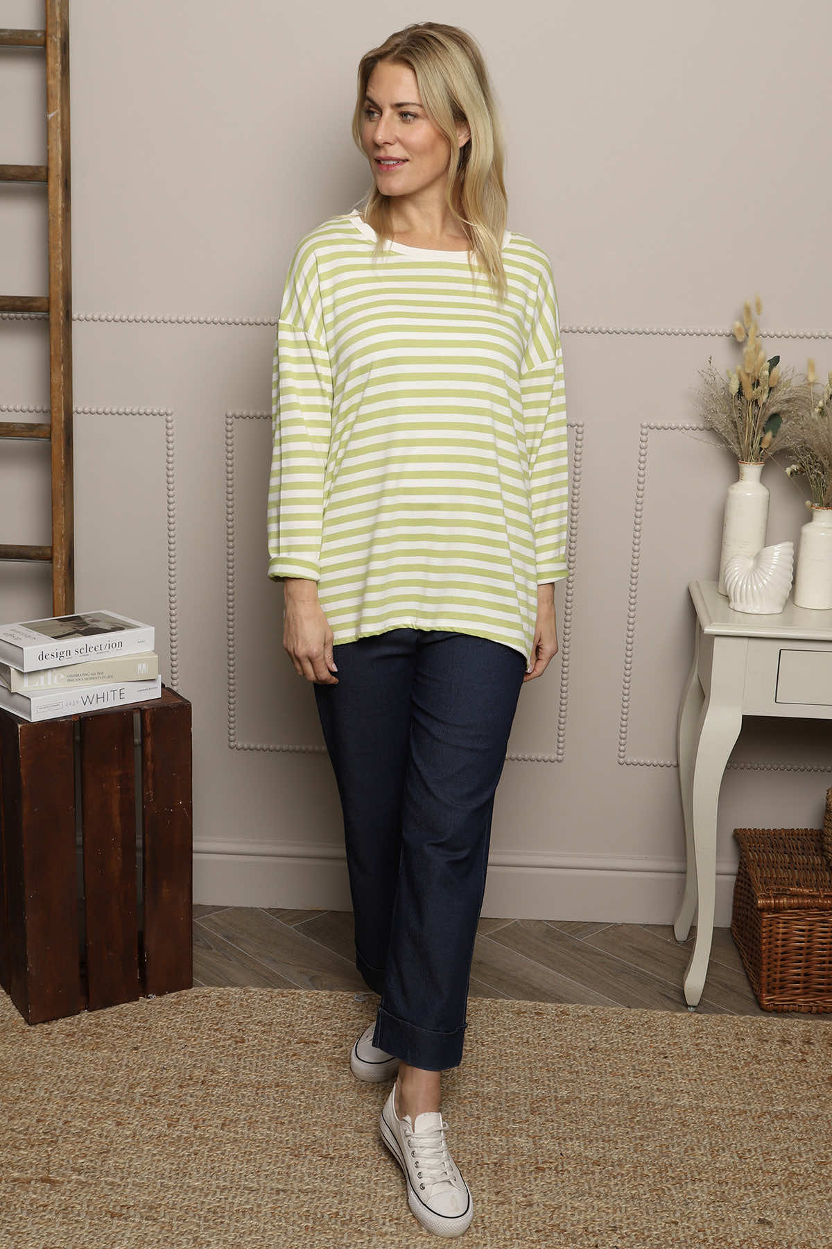 Michelle Stripe Cotton Top Green