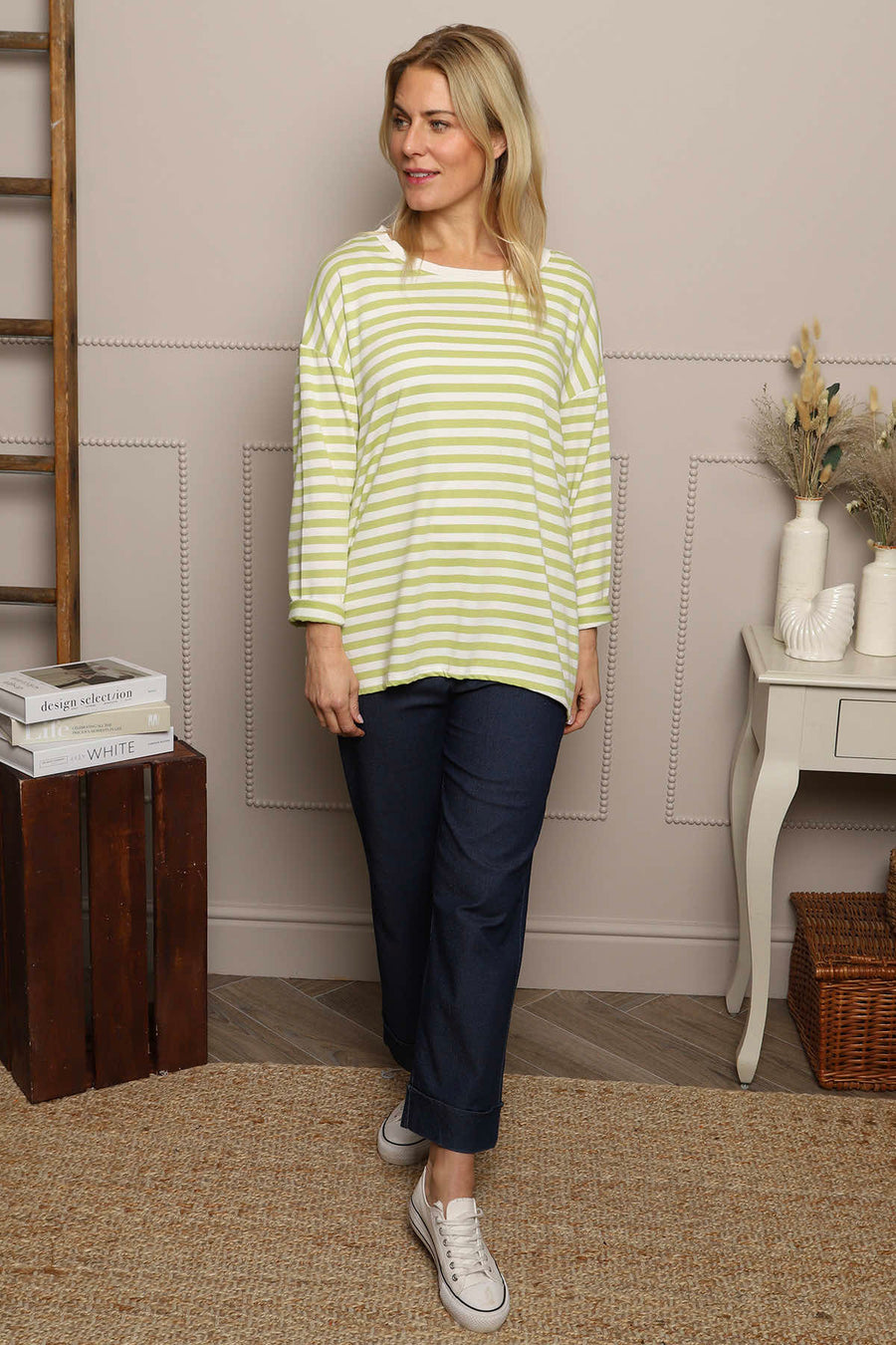 Michelle Stripe Cotton Top Green