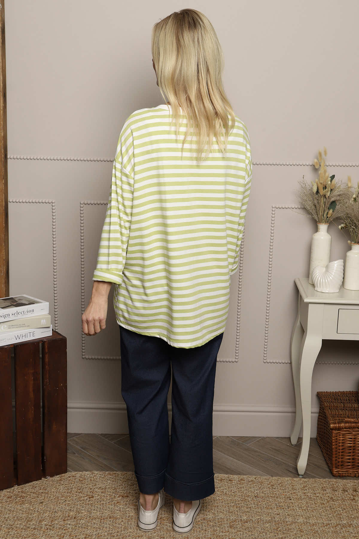 Michelle Stripe Cotton Top Green
