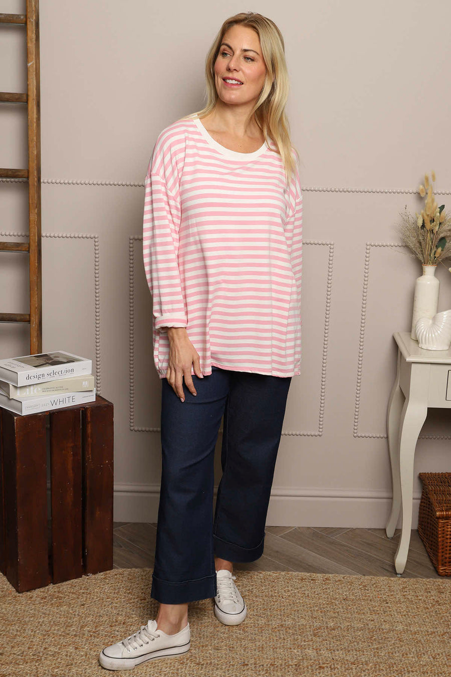Michelle Stripe Cotton Top Pink