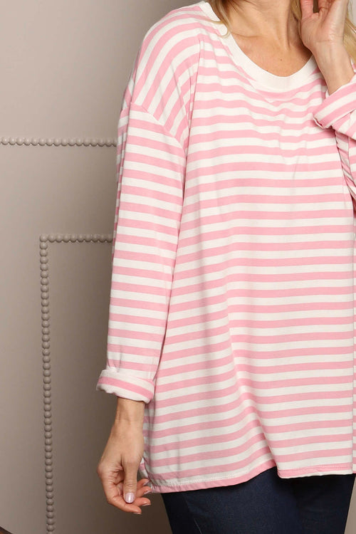 Michelle Stripe Cotton Top Pink - Image 3