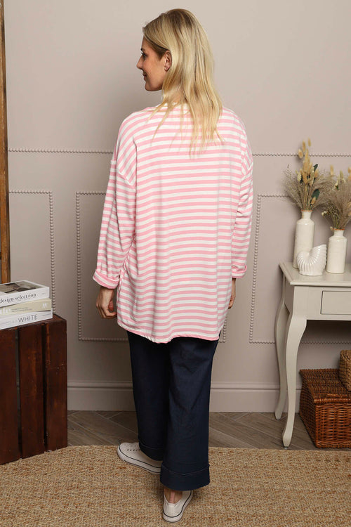 Michelle Stripe Cotton Top Pink - Image 4