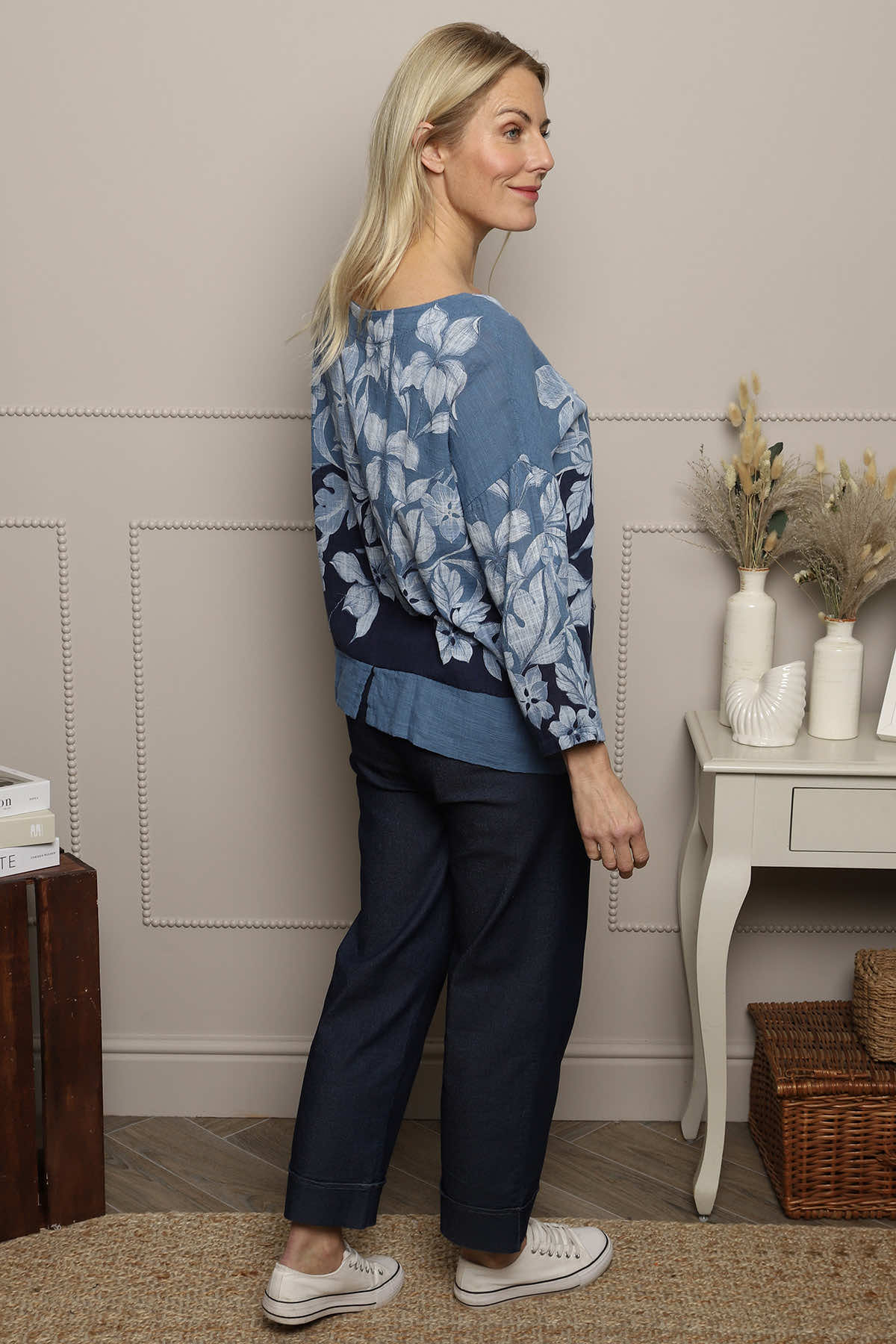 Paitlyn Print Cotton Top Blue