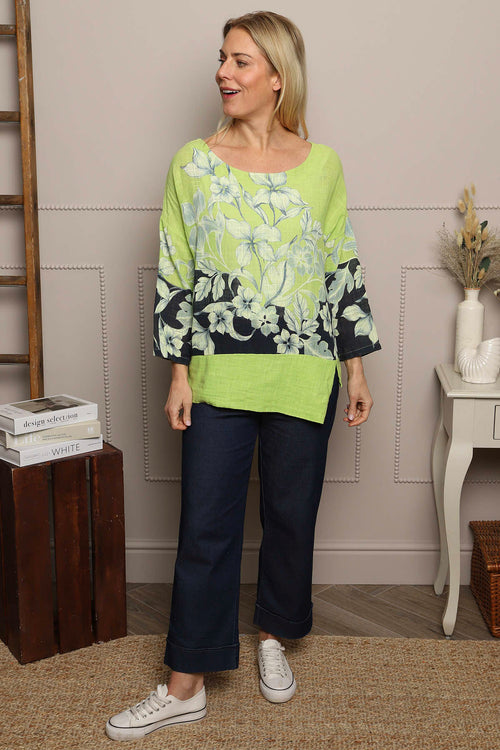 Paitlyn Print Cotton Top Lime - Image 2