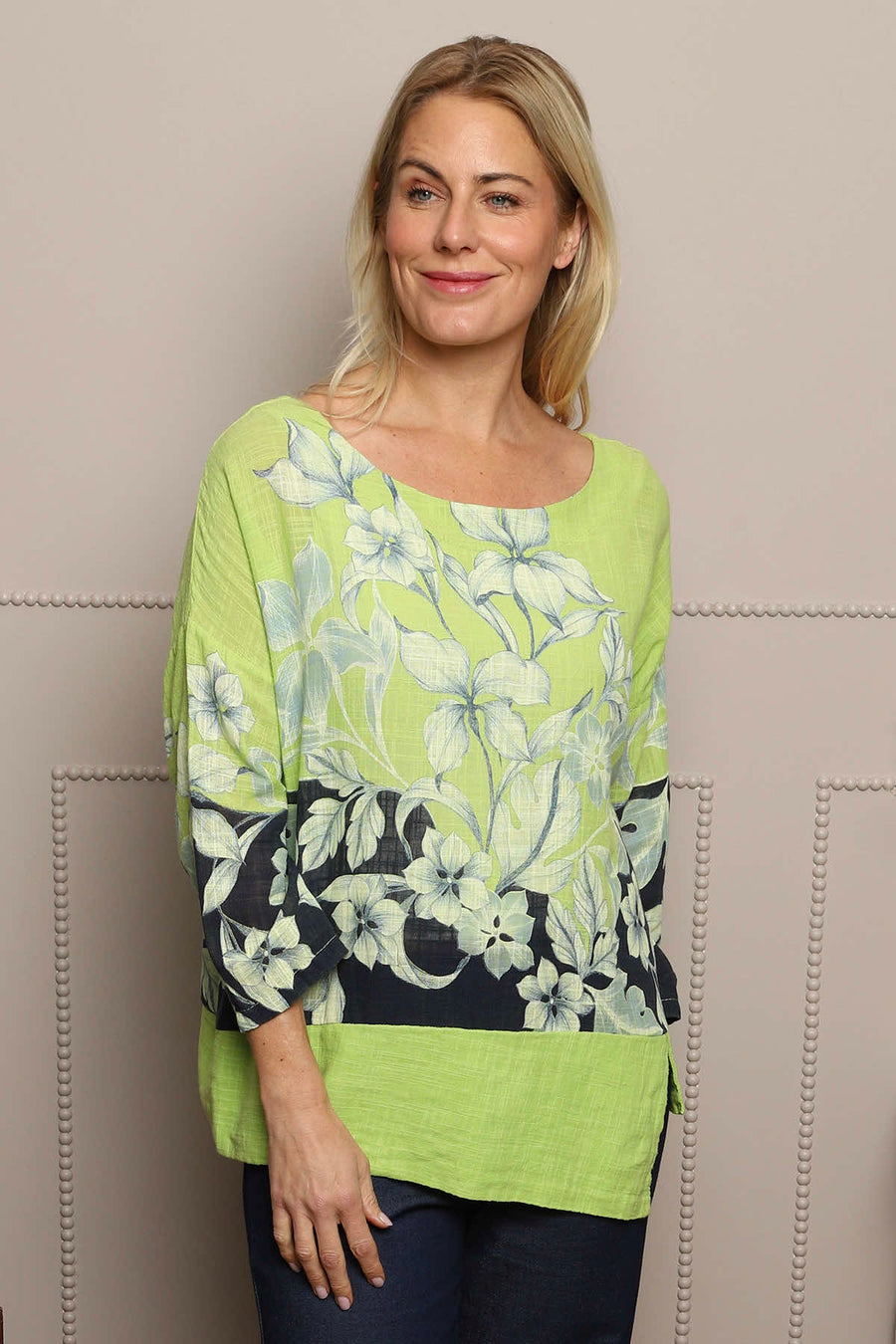 Paitlyn Print Cotton Top Lime