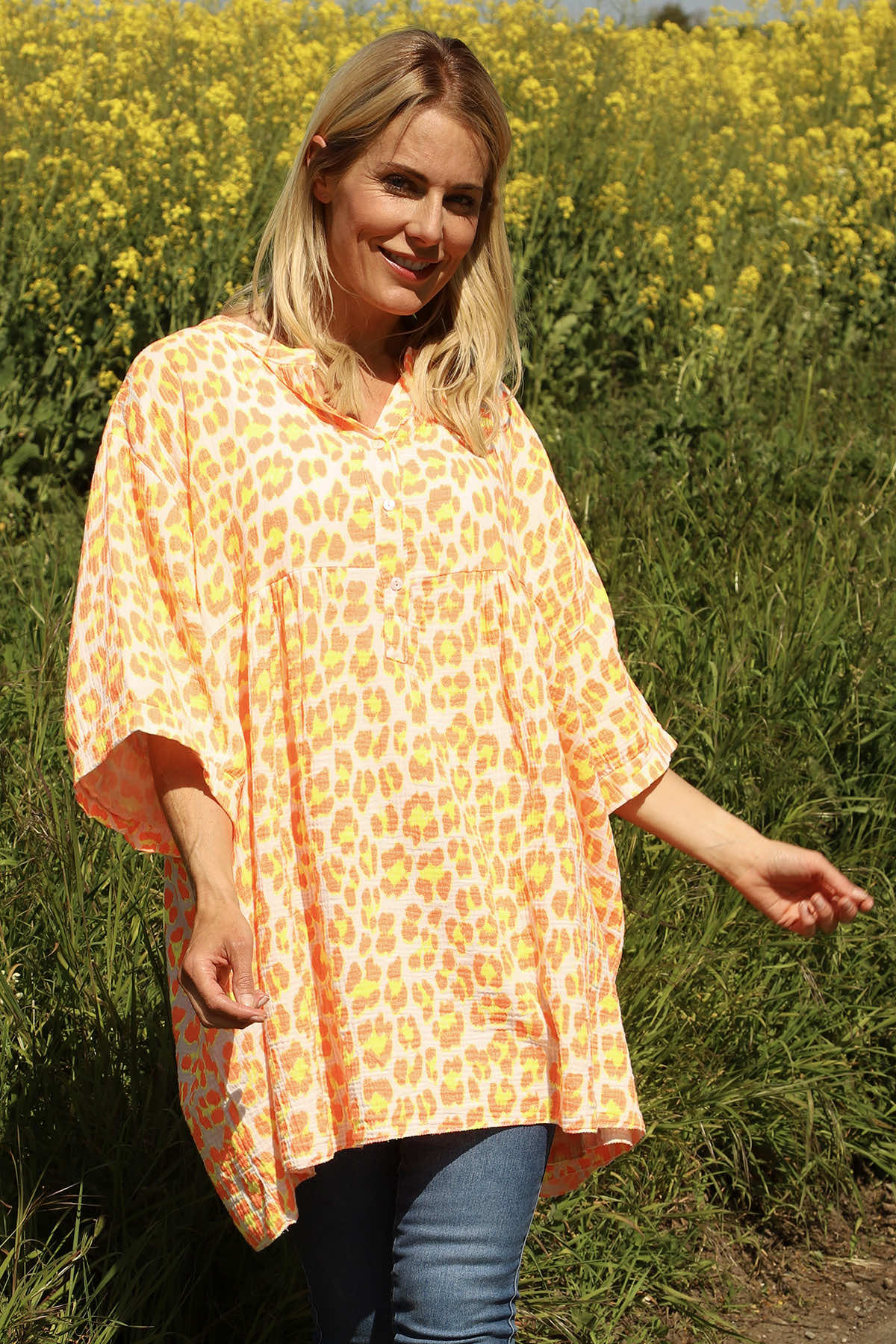 Kynance Leopard Print Top Orange