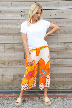 Gina Cropped Floral Trousers Orange
