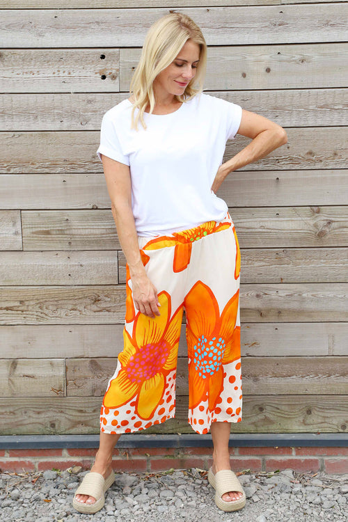 Gina Cropped Floral Trousers Orange