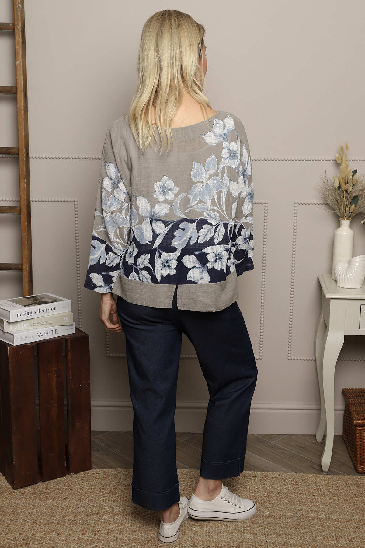 Paitlyn Print Cotton Top Mocha