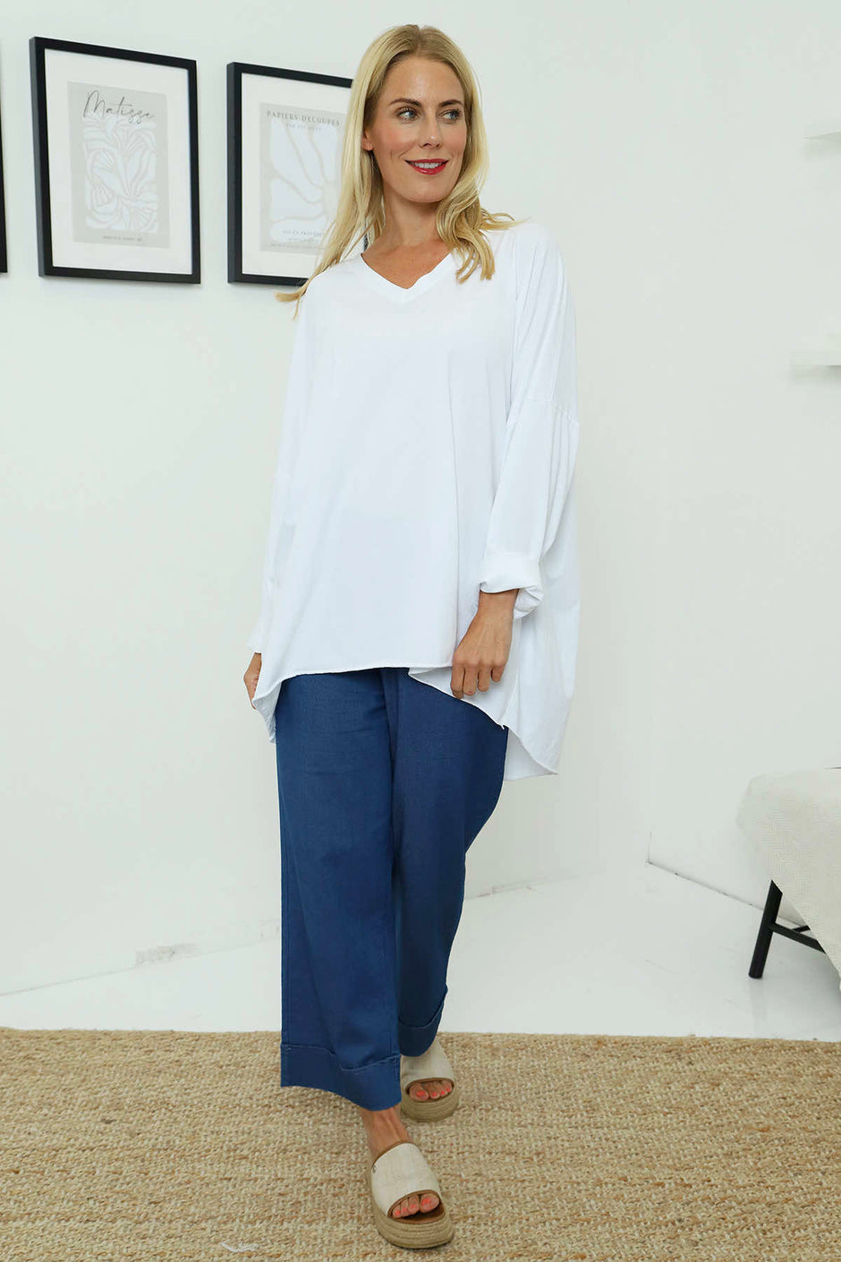 Maritza Slouch Cotton Top White