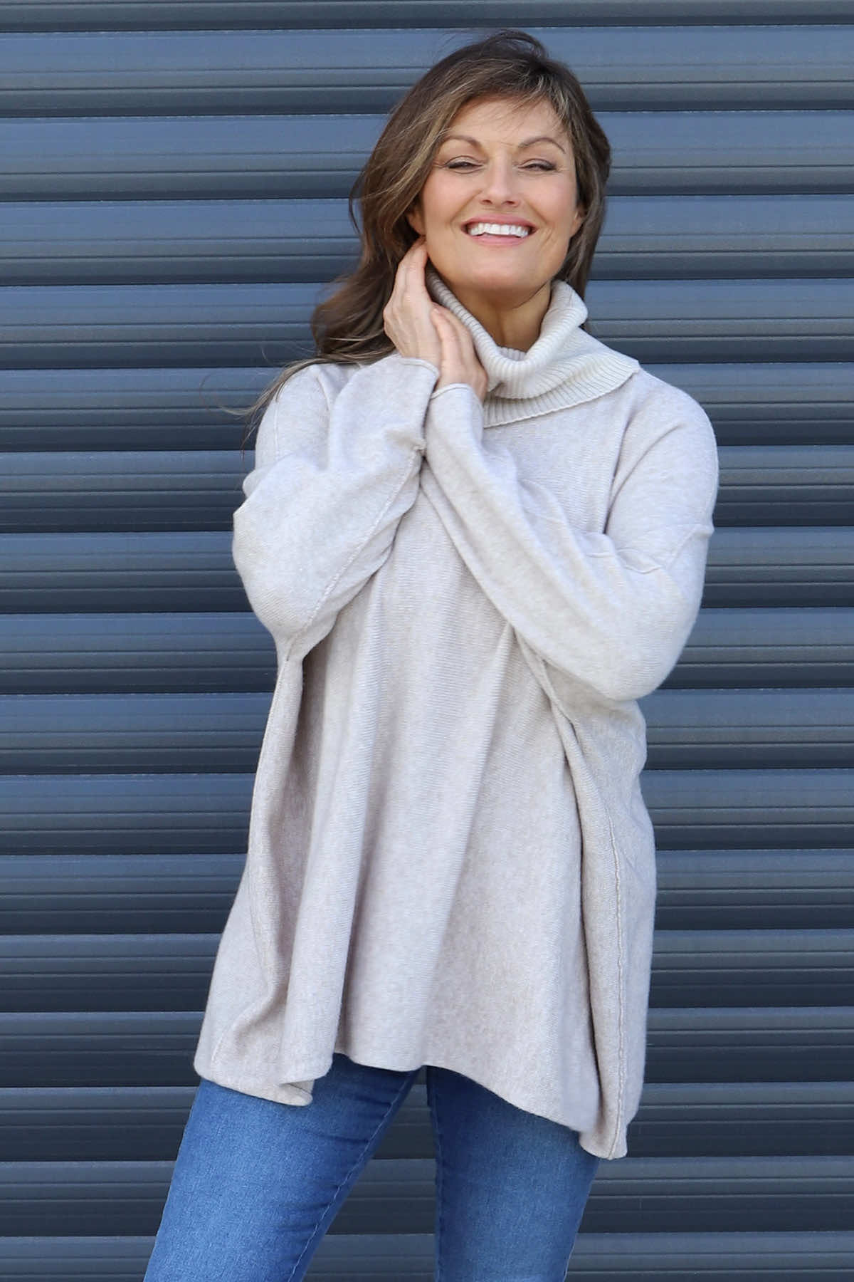 Jude Polo Neck Knitted Jumper Stone