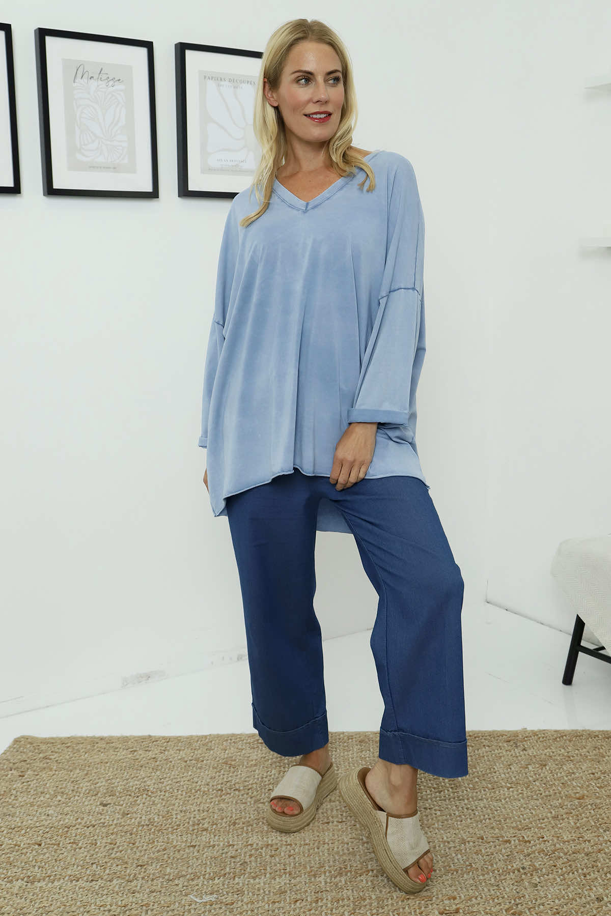 Maritza Slouch Cotton Top Blue