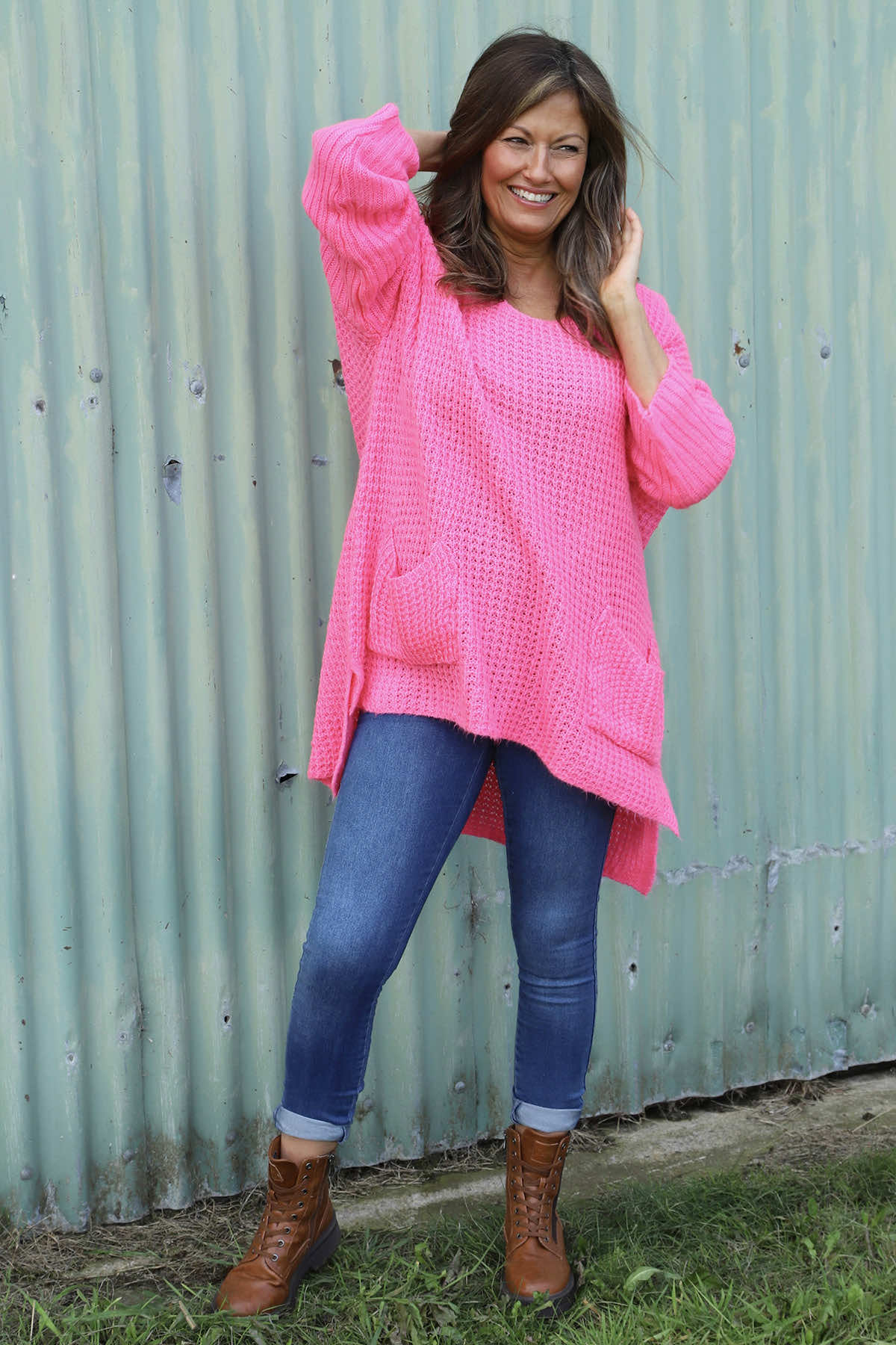 Alira Waffle Knitted Jumper Fuchsia