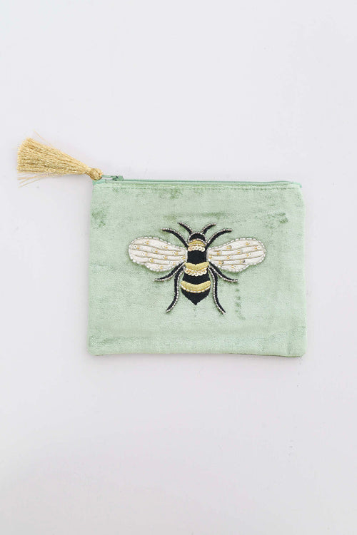 Bee Velvet Purse Green - Image 1