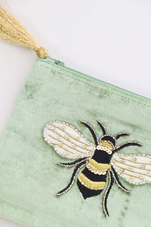 Bee Velvet Purse Green - Image 3