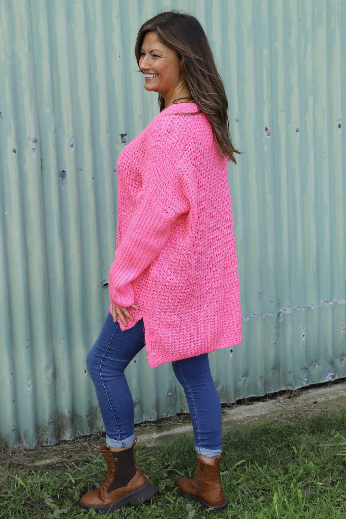 Alira Waffle Knitted Jumper Fuchsia