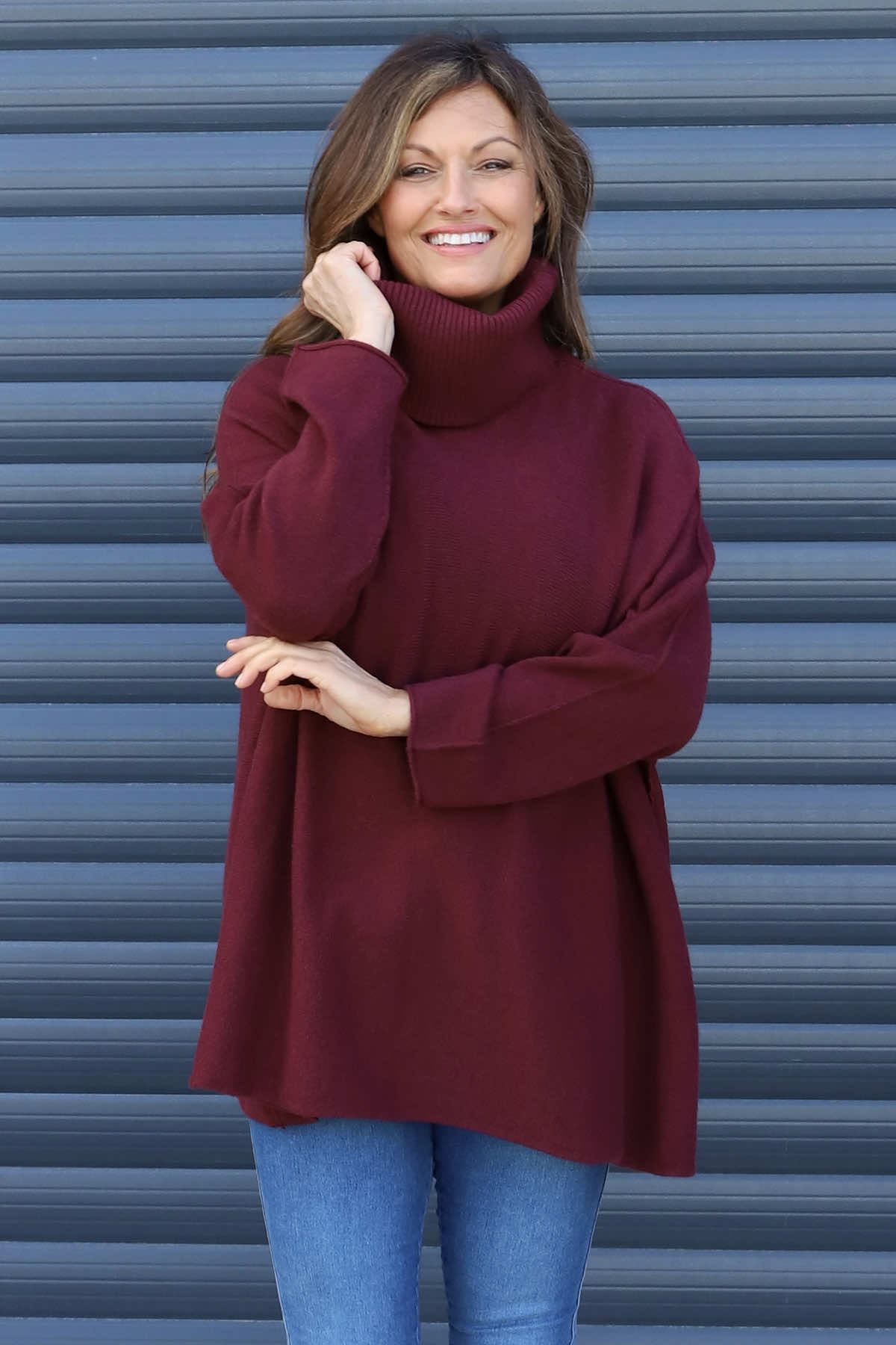 Jude Polo Neck Knitted Jumper Wine