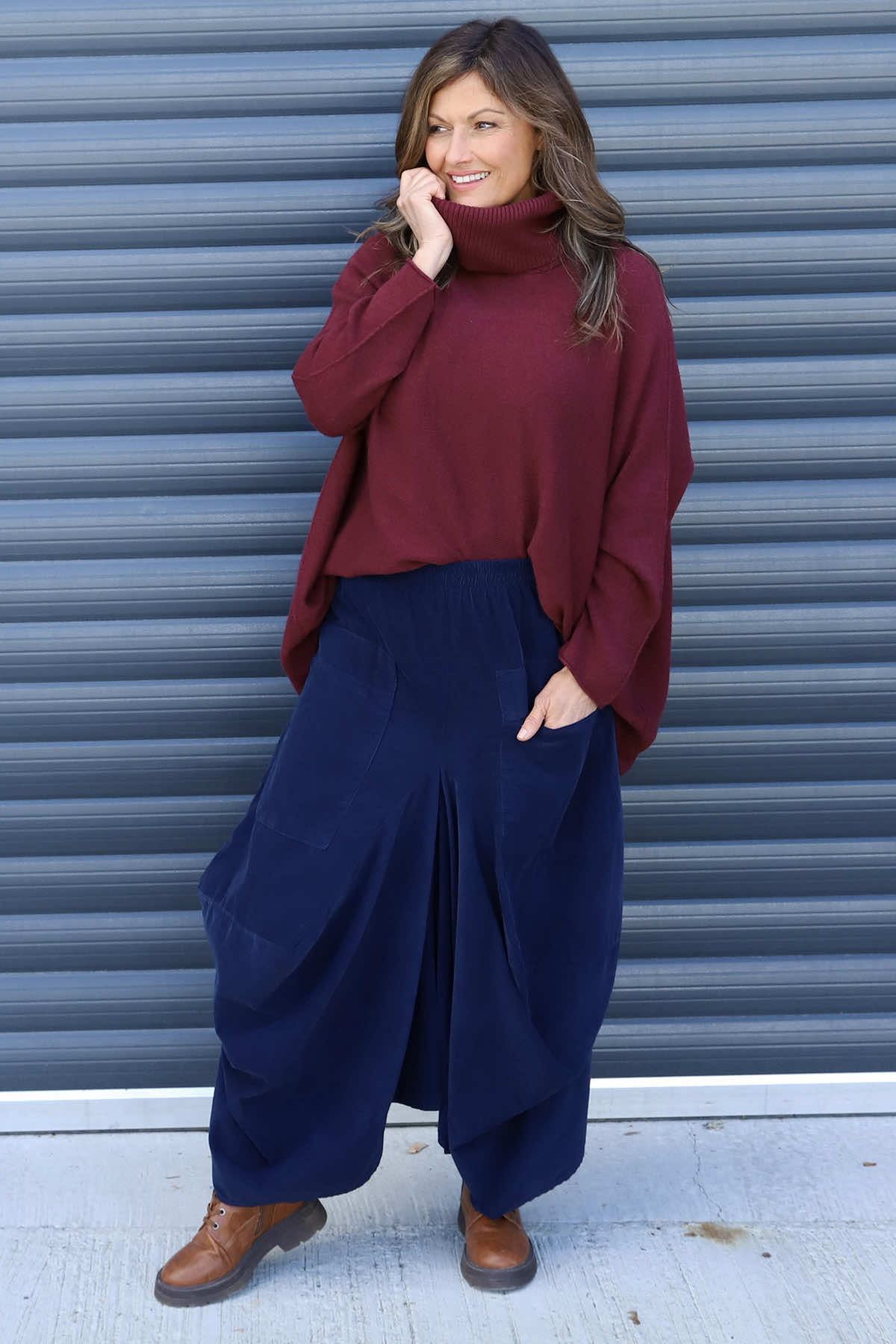 Orla Needlecord Parachute Skirt Navy