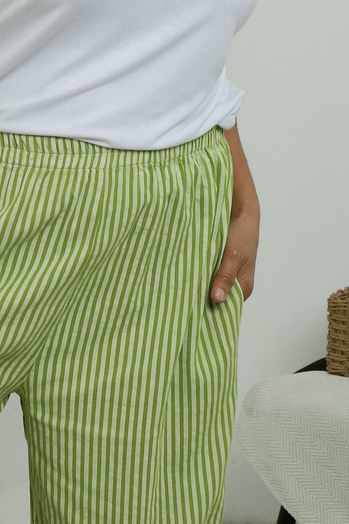 Nina Stripe Linen Trousers Green