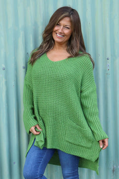 Alira Waffle Knitted Jumper Green