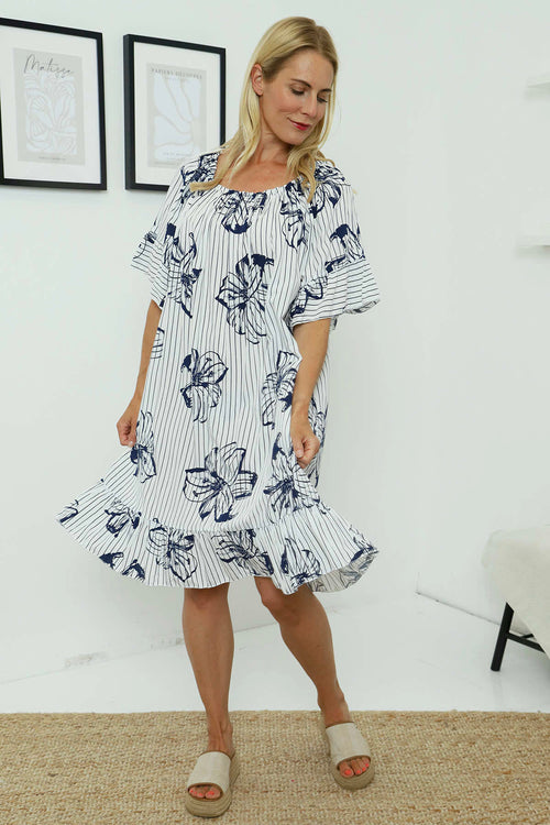 Fabiola Print Bardot Tunic Navy - Image 2