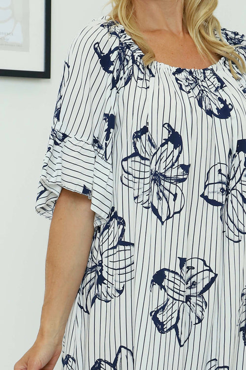 Fabiola Print Bardot Tunic Navy - Image 3
