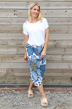 Gina Cropped Floral Trousers Blue Blue - Gina Cropped Floral Trousers Blue