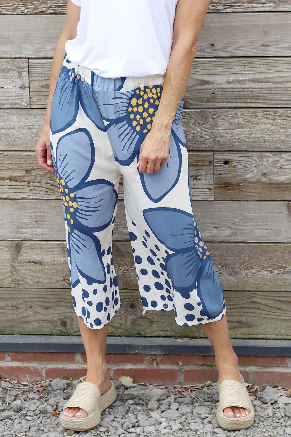 Gina Cropped Floral Trousers Blue