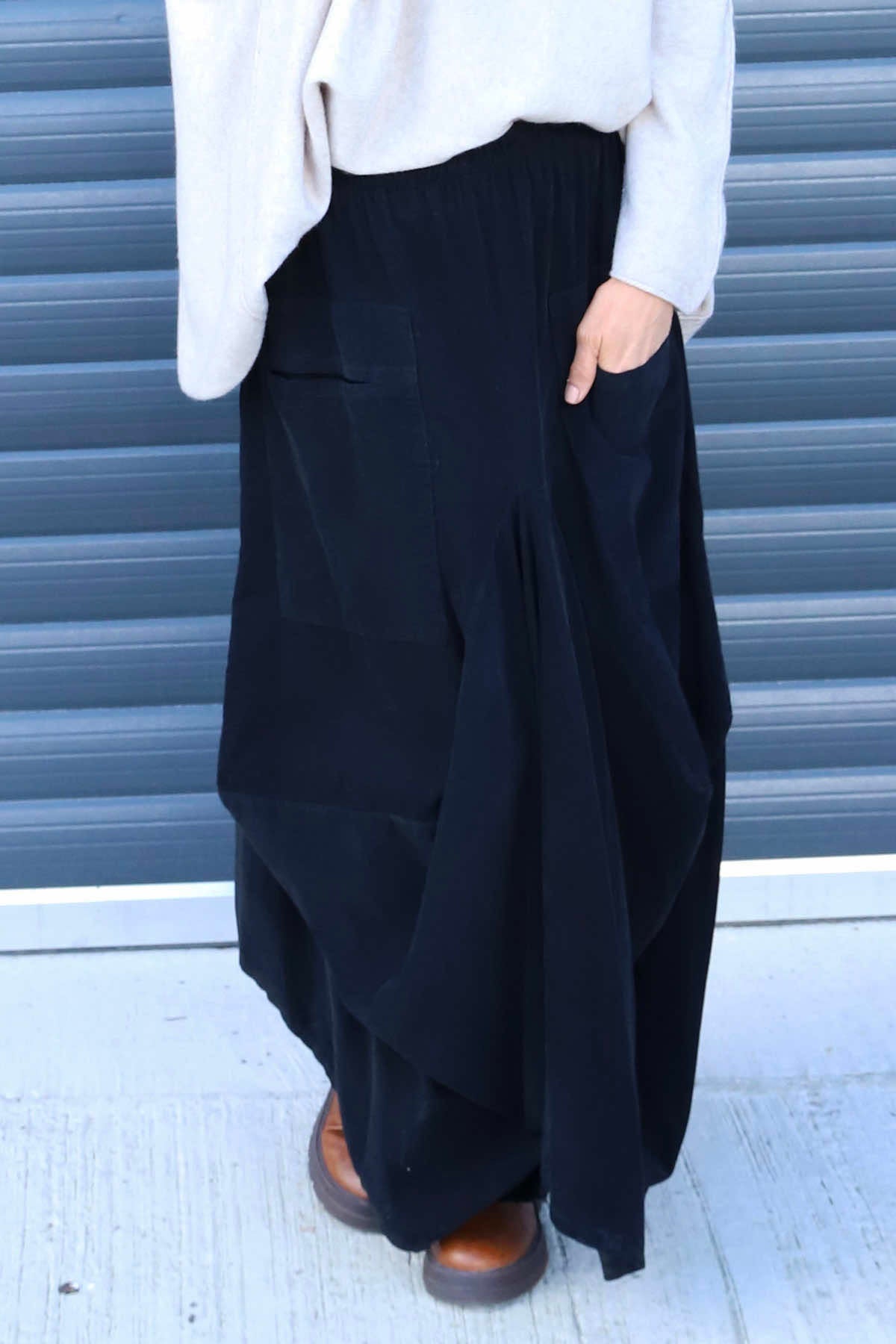 Orla Needlecord Parachute Skirt Black