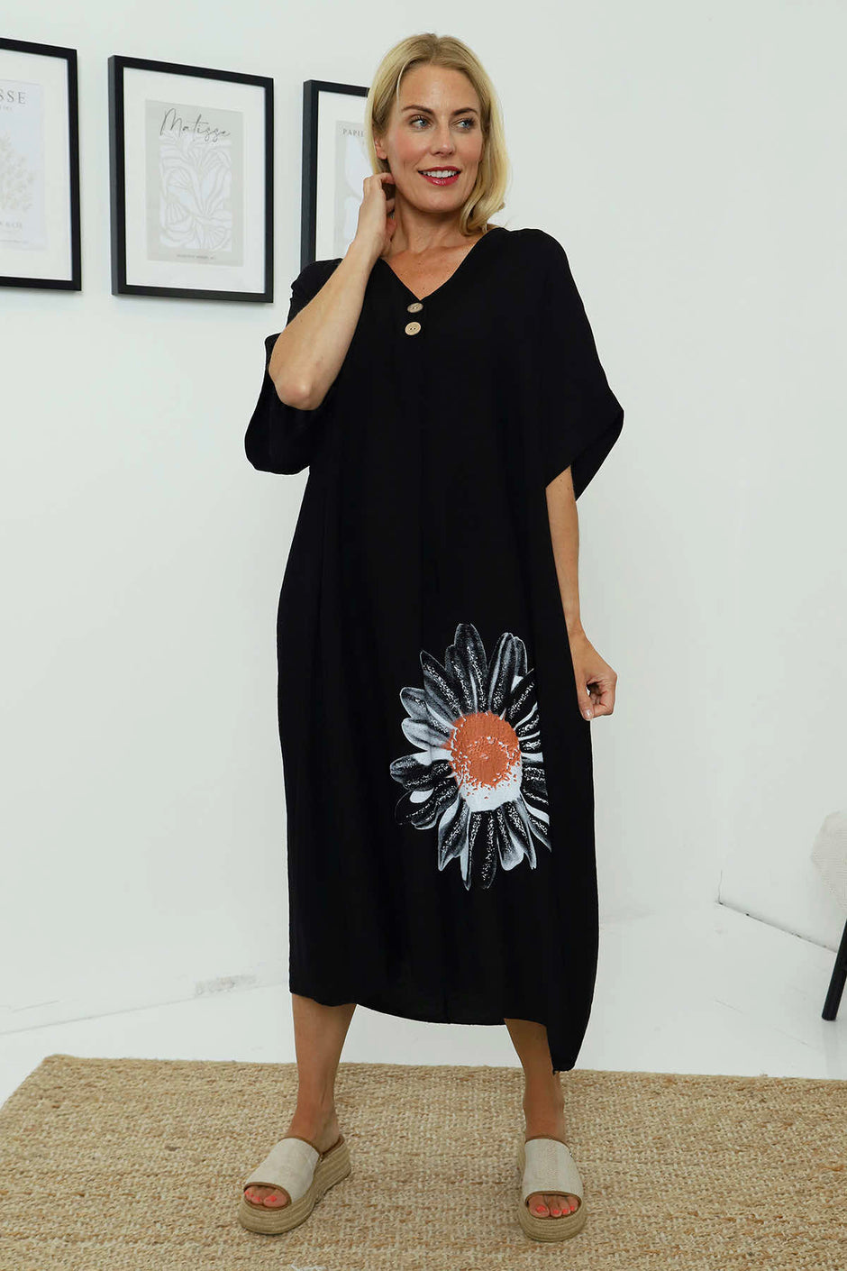 Bernadetta Flower Dress Black