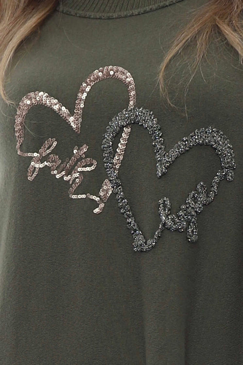 Kayla Heart Knitted Jumper Khaki - Image 3