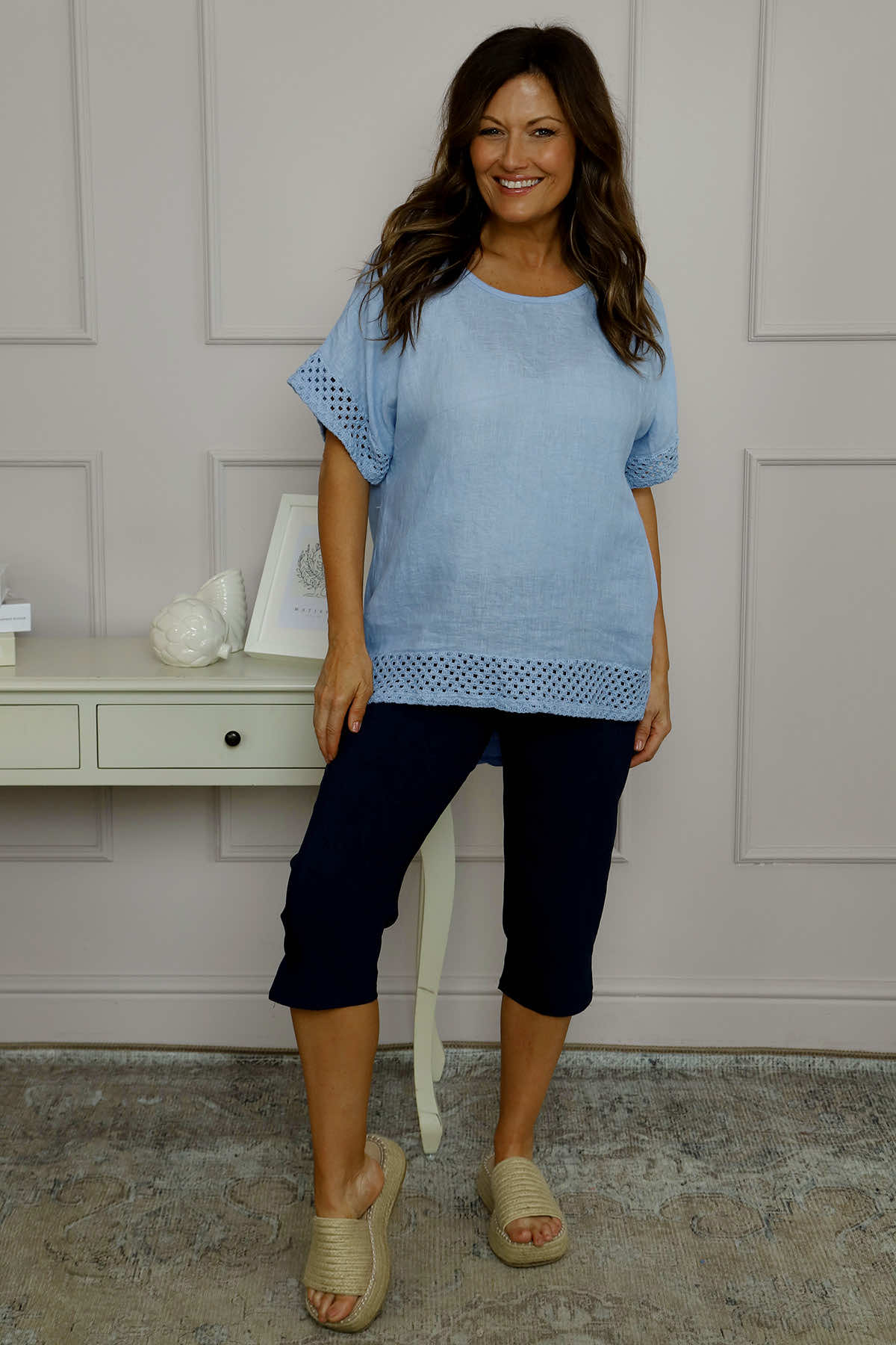 Myla Crochet Detail Top Powder Blue