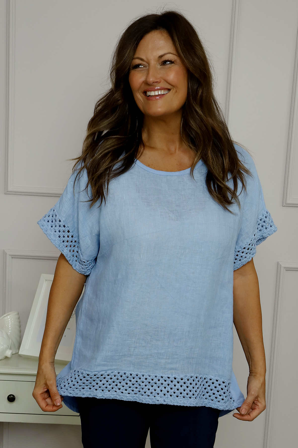 Myla Crochet Detail Top Powder Blue