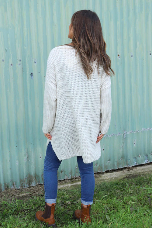 Alira Waffle Knitted Jumper Stone - Image 4