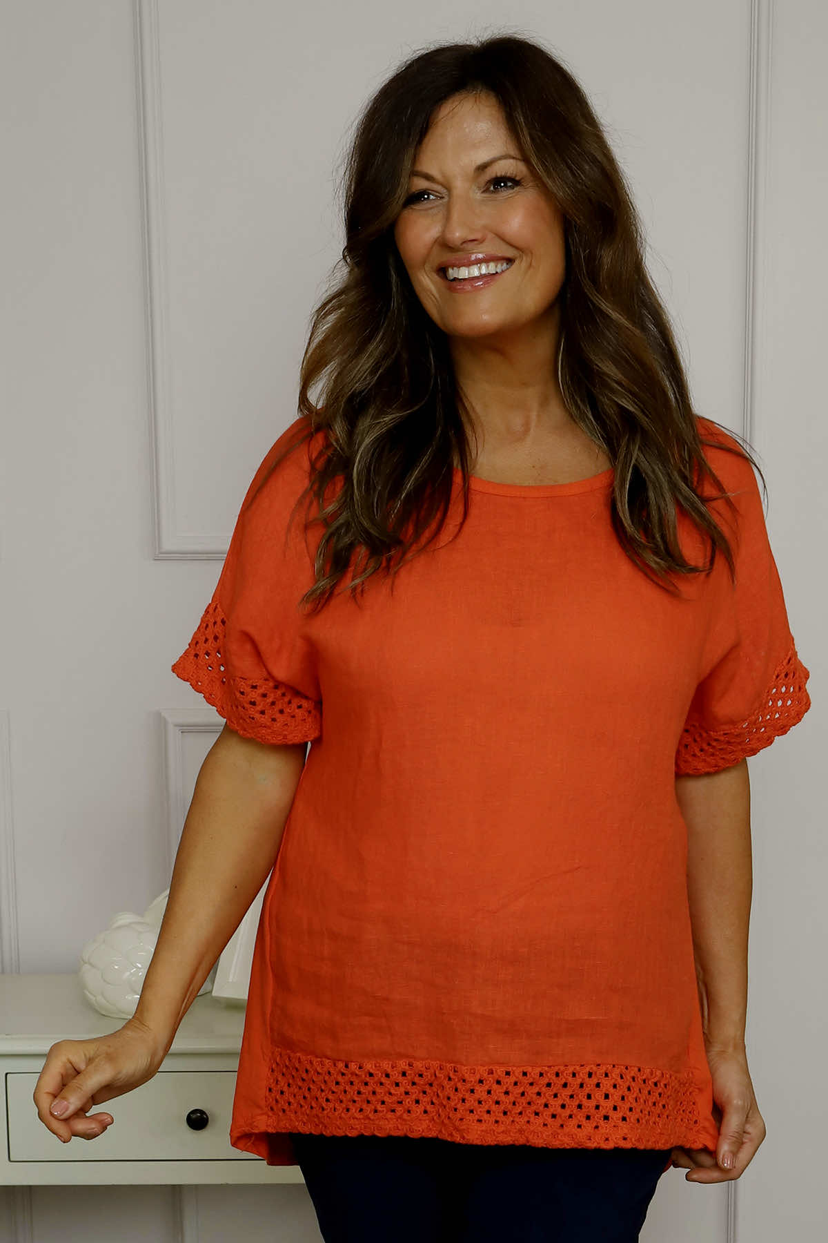 Myla Crochet Detail Top Orange