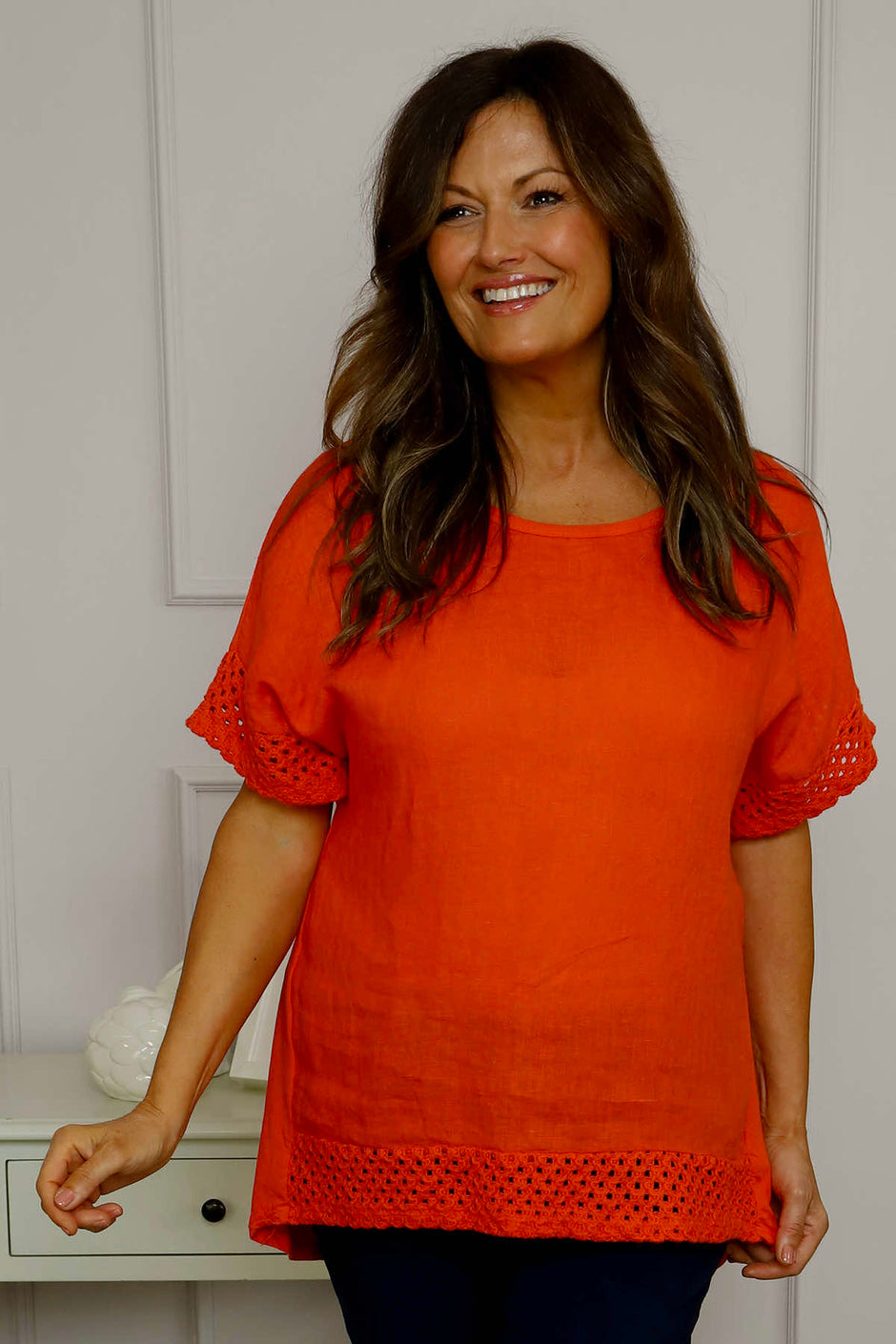 Myla Crochet Detail Top Orange